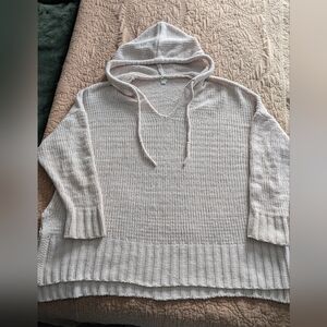 Aerie Cream V-Neck Hooded Sweater